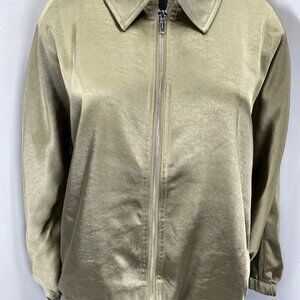Melissa Nepton Women’s Evelyn Satin Zip-Up Bomber Jacket – Khaki Green – Size S